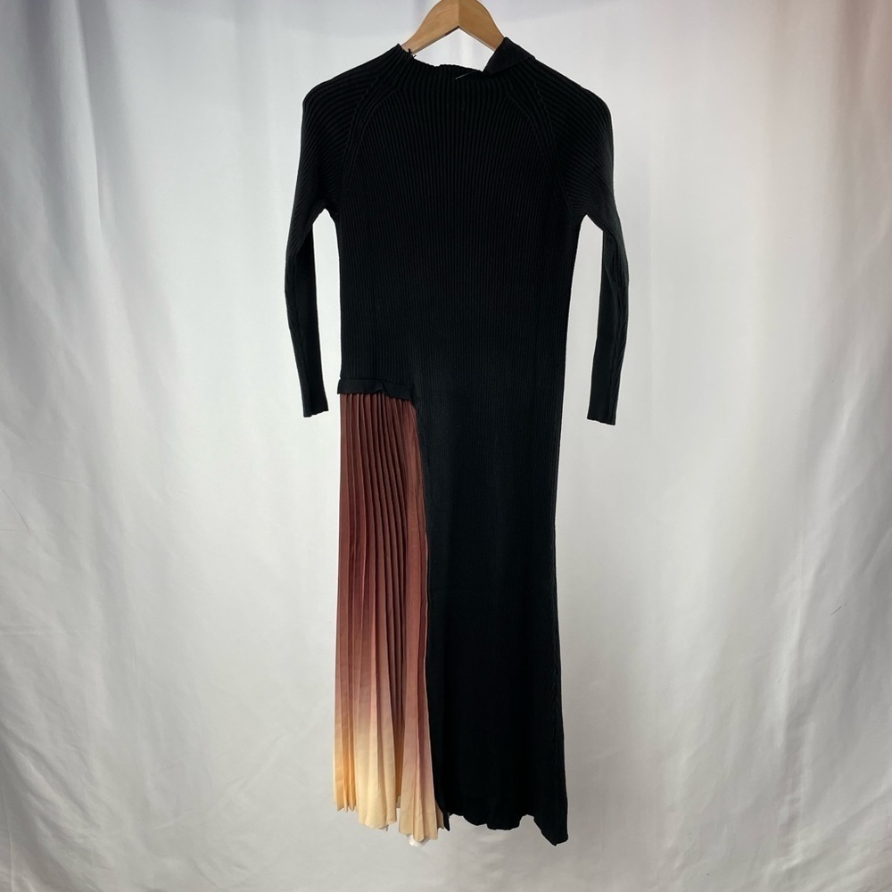 NWT Dalia MacPhee Long Sleeve Pleated Sweater Dress in‎ Black Brown Size Small - Picture 7 of 8